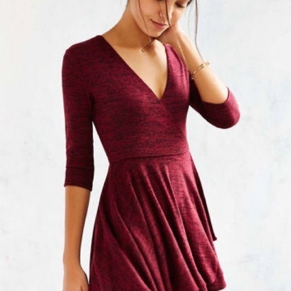 Urban Outfitters XS Kimchi Blue Red Black Ballet Faux Wrap Knit Mini Dress - Picture 3 of 7